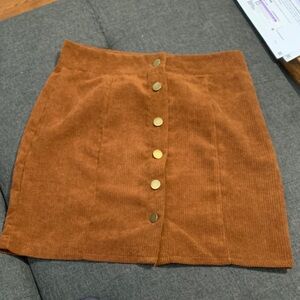 Corduroy Button-Front Skirt in Tan